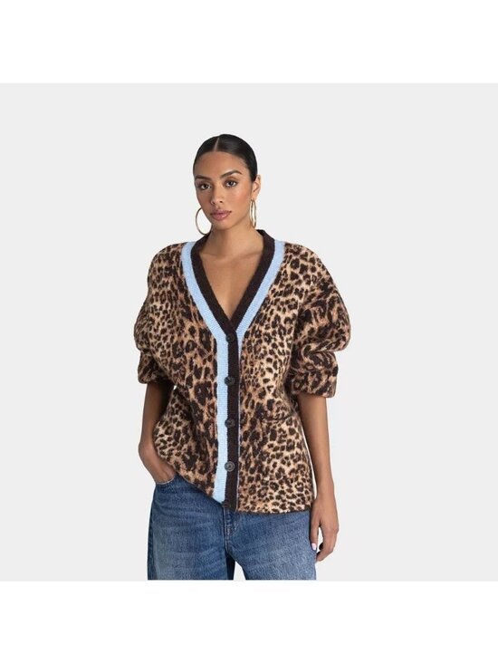Kahlana Sweaters - KBB by Kahlana The Slouchy Cardigan Tan Leopard Print Sweater -- Women's XS 0/2